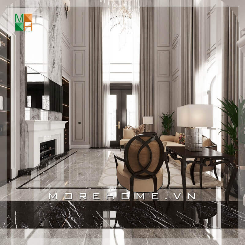 Thiết kế không gian phòng khách đẹp, cao cấp mang phong cách tân cổ điển cho chung cư, nhà phố, biệt thự, căn hộ penthouse. Danh sách các mẫu trang trí phòng khách nhà phố sang trọng
