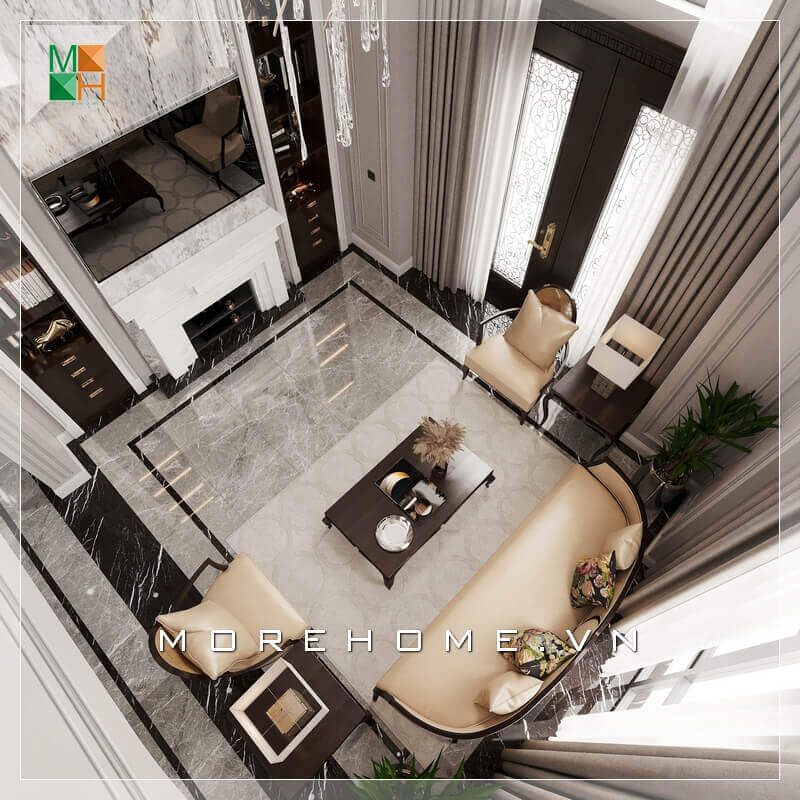 Morehome gợi ý cho bạn mẫu thiết kế không gian phòng khách đẹp dành cho căn hộ cao cấp như biệt thự, penthouse, chung cư, nhà phố tân cổ điển. Danh sách các mẫu trang trí phòng khách nhà phố sang trọng