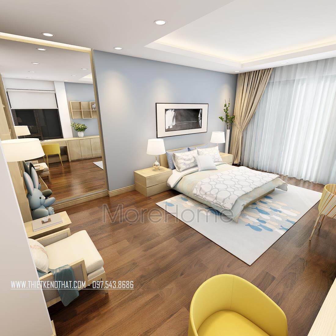 Thiết kế nội thất phòng ngủ cho bé nhẹ nhàng với tông màu xanh sáng khơi dậy ý tưởng sáng tạo của trẻ Thiết kế phòng ngủ nhà phố