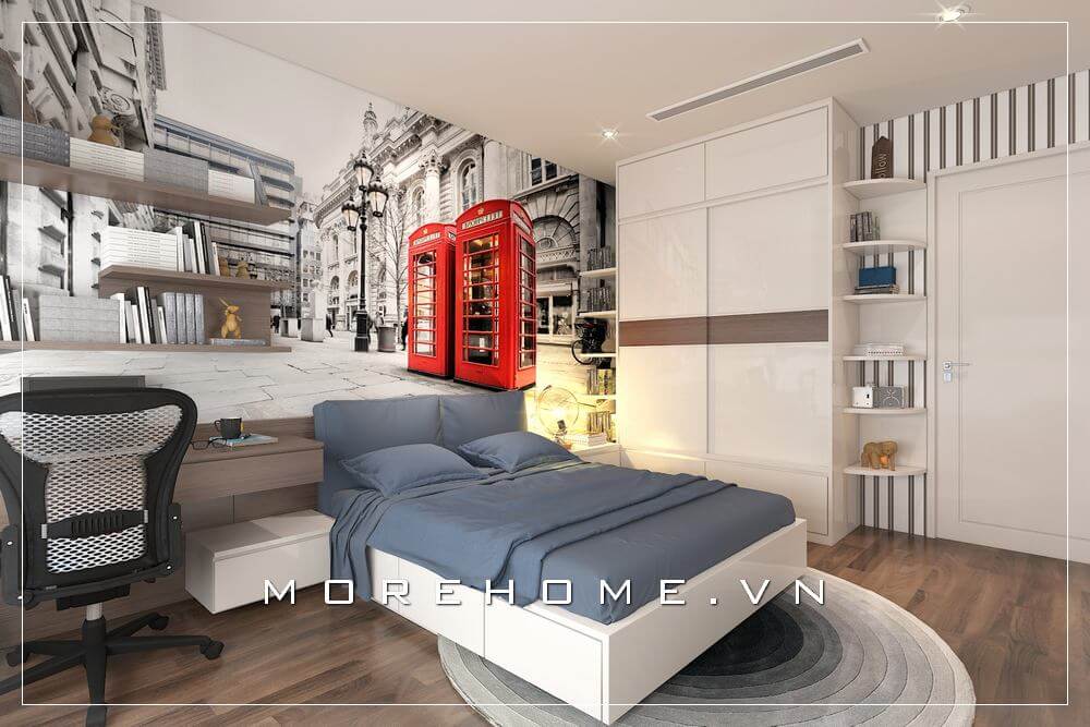 Nội thất phòng ngủ gỗ công nghiệp với gam màu trắng chủ đạo là gợi ý hoàn hảo cho căn phòng có diện tích nhỏ như chung cư, nhà phố Thiết kế phòng ngủ nhà phố