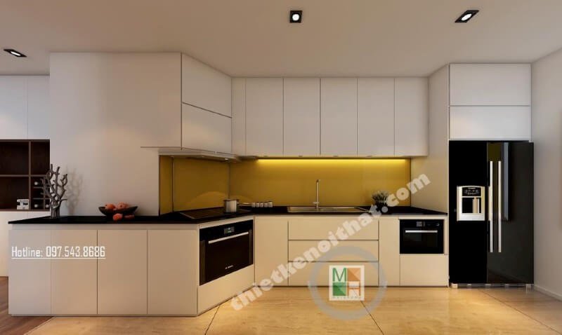 Trang trí nội thất phòng bếp chung cư phong cách hiện đại Nội thất phòng bếp gỗ công nghiệp