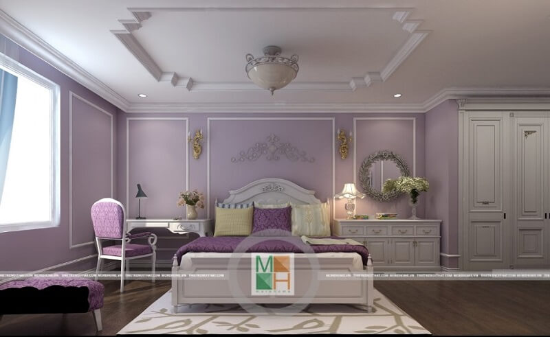 Mẫu thiết kế nội thất phòng ngủ đẹp với tông màu tím chủ đạo lôi cuốn mọi ánh nhìn. Hãy ngắm nhìn những mẫu thiết kế nội thất phòng ngủ cao cấp và xa hoa nhất