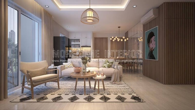Một chiếc sofa chữ I bằng vải khung gỗ cùng ghế thư giãn khiến phòng khách thêm phần tiện nghi Tổng hợp các mẫu thiết kế sofa phòng khách sang trọng nhất