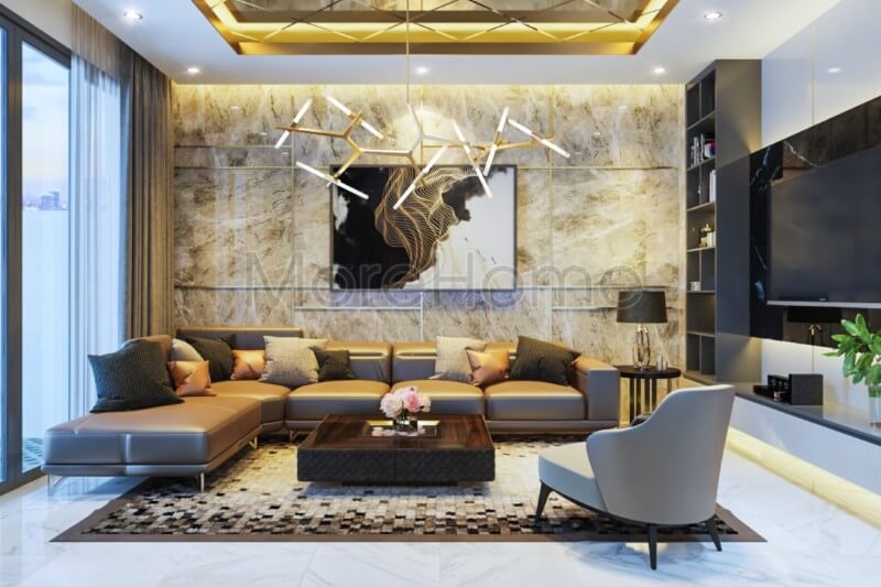 Mẫu sofa phòng khách được thiết kế chữ L bọc da hiện đại kèm bàn trà gỗ tông màu trung tính ấm áp, tinh tế Tổng hợp các mẫu thiết kế sofa phòng khách sang trọng nhất