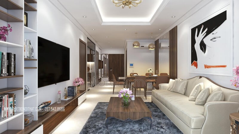 Phòng khách của căn hộ nổi bật với mẫu sofa da gỗ kết hợp bàn trà gỗ tự nhiên cao cấp Cập nhật các mẫu thiết kế sofa phòng khách hiện đại