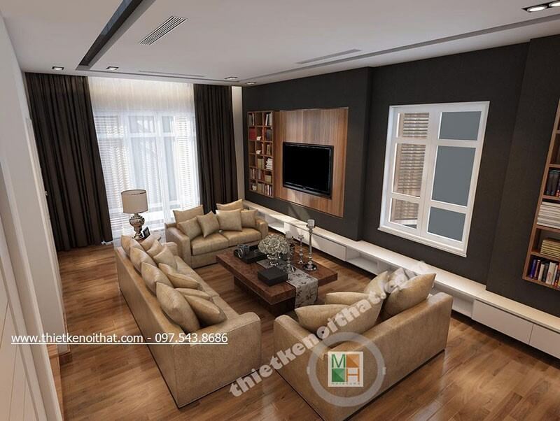 Mẫu sofa phòng khách bọc da cao cấp tone màu vàng hiện đại kết hợp bàn trà gỗ tự nhiên ấn tượng, sang trọng Cập nhật các mẫu thiết kế sofa phòng khách hiện đại