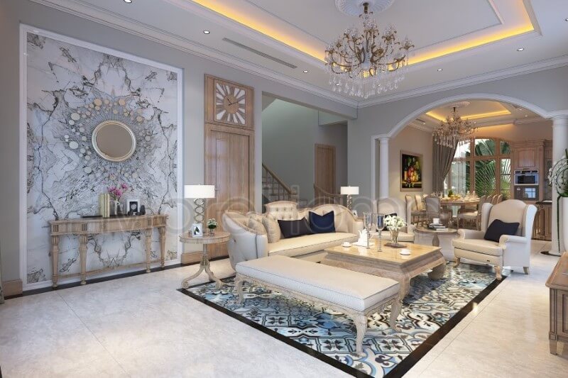 Thiết kế nội thất biệt thự Thủ Đức tân cổ điển gợi mở một không gian sang trọng bằng các đường nét trạm khắc mềm mại, hay hoa văn tỉ mỉ Thiết kế nội thất biệt thự cao cấp