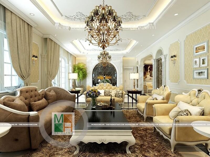 Thiết kế nội thất phòng khách tân cổ điển đẹp