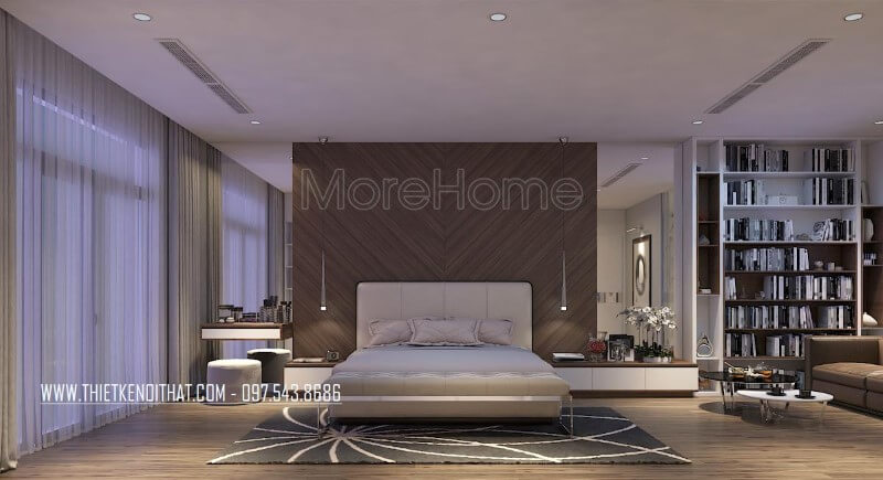 Thiết kế nội thất phòng ngủ hiện đại với tông màu nâu sáng đẹp, tinh tế cho nhà phốchung cư