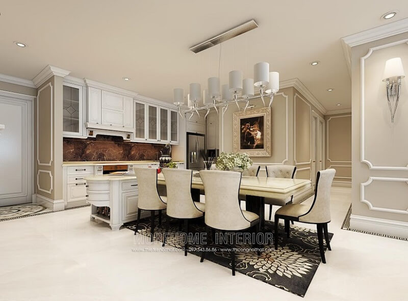 Bộ bàn ăn biệt thự cao cấp với thiết kế sang trọng, tinh tế với 6 ghế ăn gỗ tự nhiên bọc da mang đến một không gian phòng ăn mơ ước cho gia chủ Bàn ăn biệt thự đẹp, cao cấp