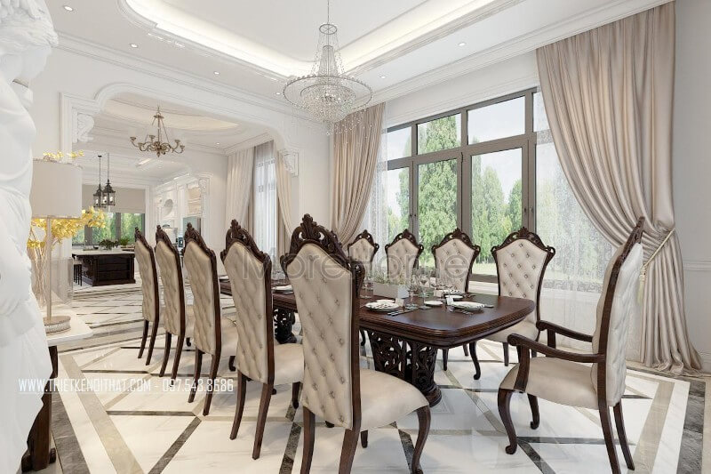 Thiết kế bàn ăn sang trọng phong cách tân cổ điển Bàn ăn biệt thự đẹp, cao cấp