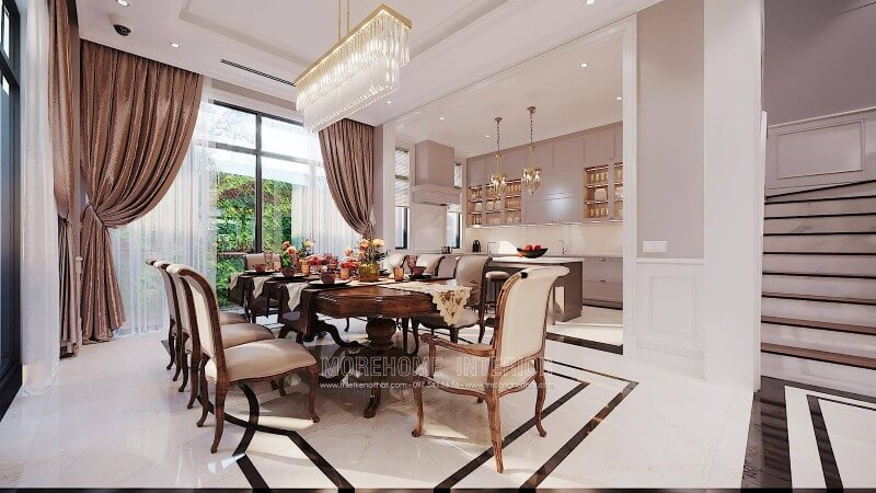 Thiết kế nội thất phòng ăn sang trọng cao cấp phong cách tân cổ điển tại biệt thự ciputra hà nội Thiết kế nội thất phòng ăn đẹp, đơn giản và nổi bật