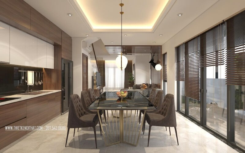 Trang trí nội thất phòng ăn biệt thự hiện đại, đơn giản tạo cảm giác thoải mái, thân thiện hơn cho những người dùng bữa, gắn kết được tình cảm của mọi thành viên trong gia đình lại với nhau Thiết kế nội thất phòng ăn đẹp, đơn giản và nổi bật