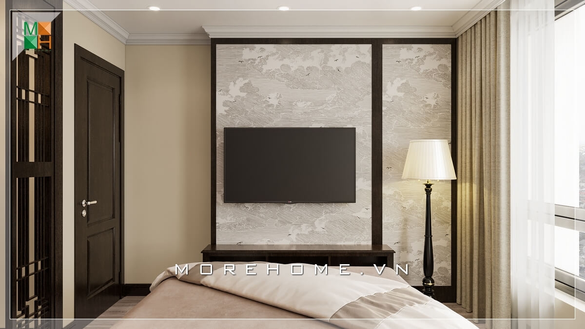 Mẫu giấy dán tường màu trắng họa tiết độc đáo cho phòng ngủ chung cư đẹp ấn tượng thiết kế chung cư
