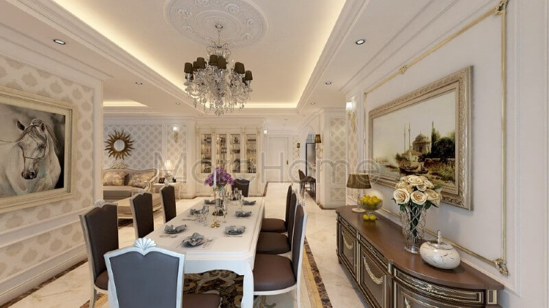 Mẫu thiết kế nội thất phòng ăn chung cư phong cách ăn tân cổ điển Mẫu nội thất chung cư đẹp