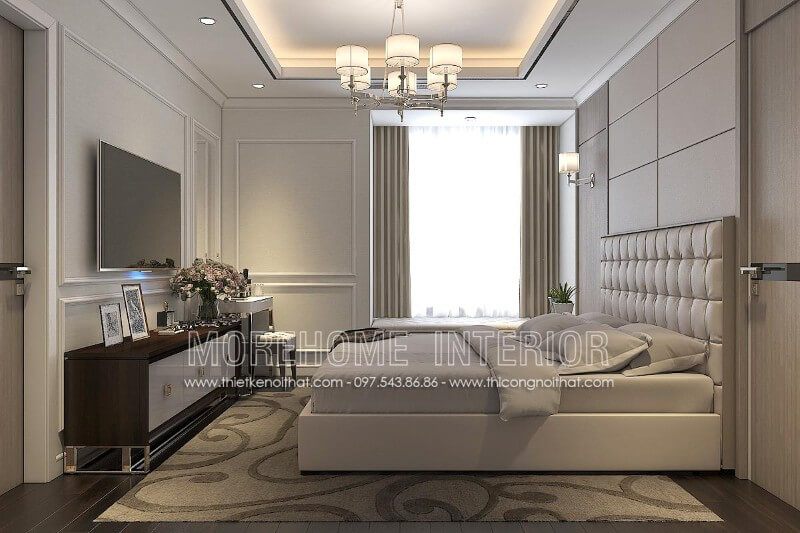 Giường ngủ gỗ công nghiệp hiện đại, phần đầu giường bọc da chần nút tinh tế, được đệm một lớp mút dày có độ đàn hồi cao khiến da trở nên căng bóng tạo cảm giác dễ chịu, thoải mái 