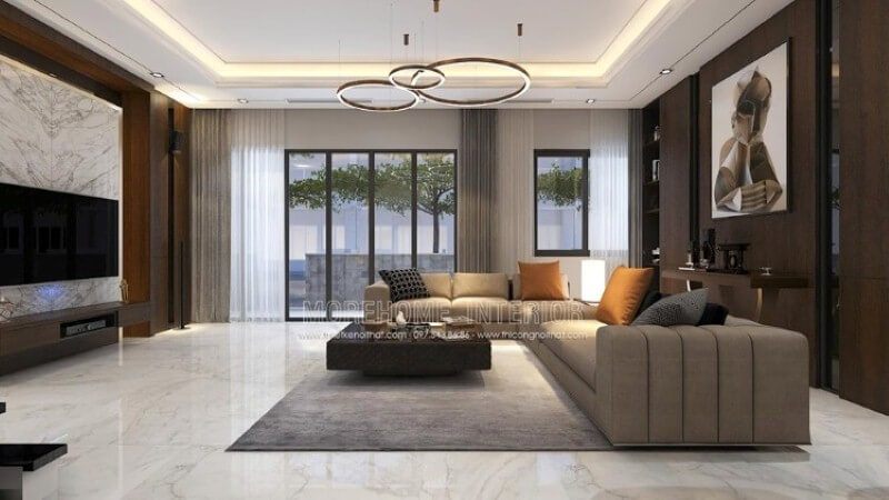 Với ý tưởng bố trí nội thất nhà đẹp với không gian mở, mẫu phòng khách với hệ thống cửa kính lớn sẽ là lựa chọn tuyệt vời trong các không biệt thự, nhà phố.