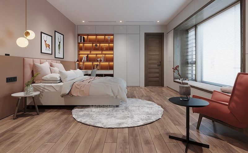 Mẫu giường ngủ bọc sofa màu hồng dể thương cho phòng bé gái
