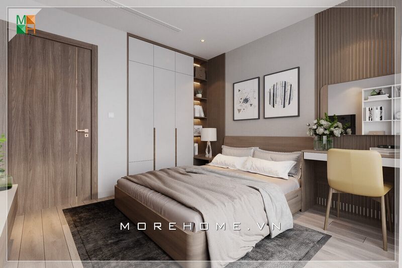 Mẫu tủ quần áo acrylic trắng bóng có thiết kế âm tường kịch trần hiện đại, giúp việc bố trí và sử dụng thuận tiện và khoa học hơn.