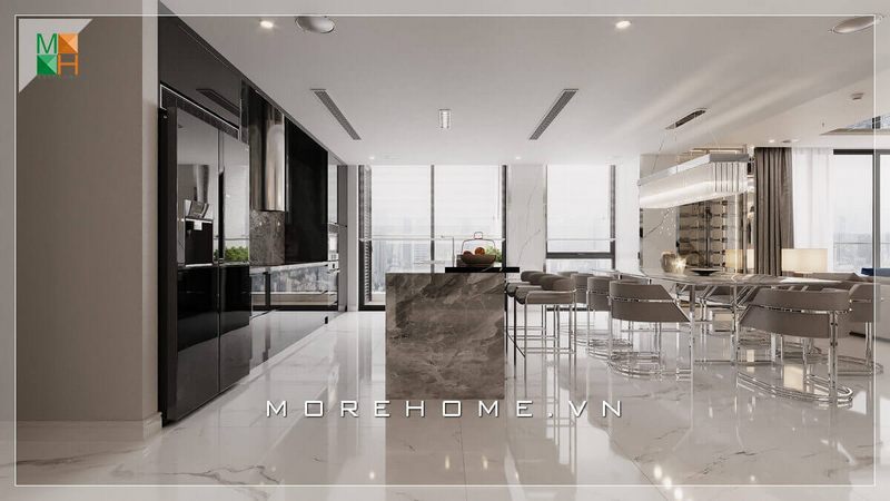 Bộ bàn ghế ăn thiết kế độc đáo sẽ tạo nên không gian phòng ăn hiện đại cao cấp, phù hợp với những biệt thự, chung cư có diện tích lớn.