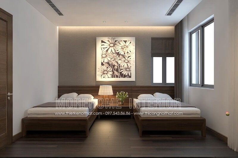 Mẫu giường ngủ gỗ công nghiệp với tone màu nâu trầm ấn tượng, phù hợp với không gian phòng ngủ của ông bà giường ngủ công nghiệp