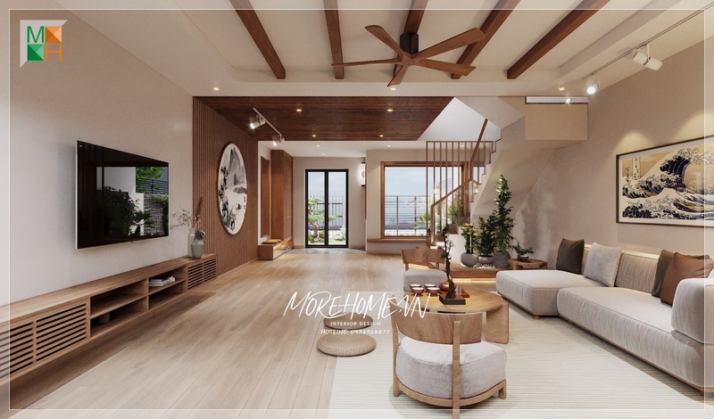 Phòng khách được trang bị nội thất theo phong cách Nhật, được sắp xếp khoa học và đầy đủ tiện nghi, mang lại vẻ đẹp cao cho không gian.